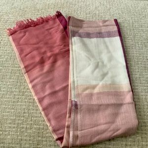 NWT cream, rose and burgundy block scarf with fringe edge.